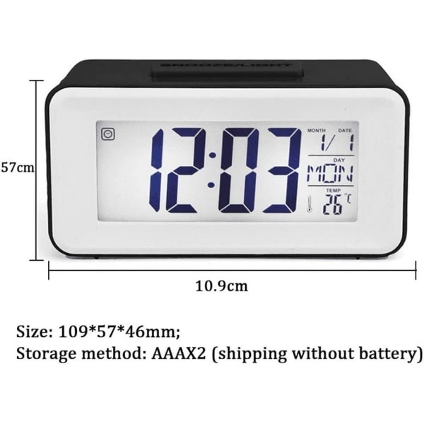 IC Digital LED-väckarklocka Datum Temperatur Musik Batteridriven, Svart