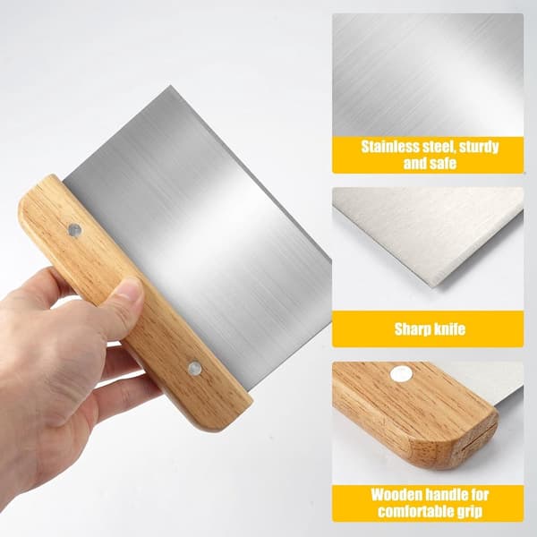 Deigskrapesett, deigkutter i rustfritt stål med trehåndtak, for hjemmebaking, brød, pizza og kake, 2-delt 15 cm