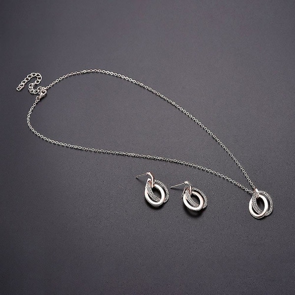 Ihåliga dubbel oval ring smycken Set strass halsband örhängen