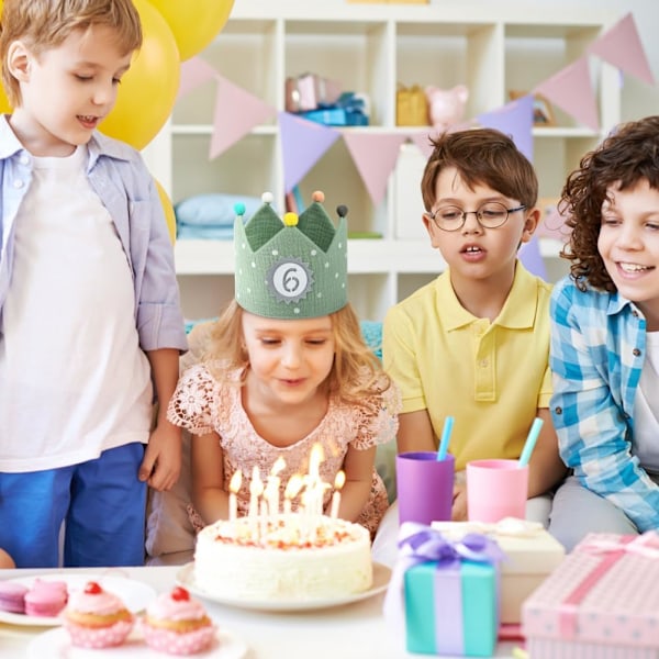 Syntymäpäiväkruunu lapsille, uudelleenkäytettävä syntymäpäiväjuhlahattu kruunu vaihdettavalla numerolla 0-9, huopahattu syntymäpäivänä B