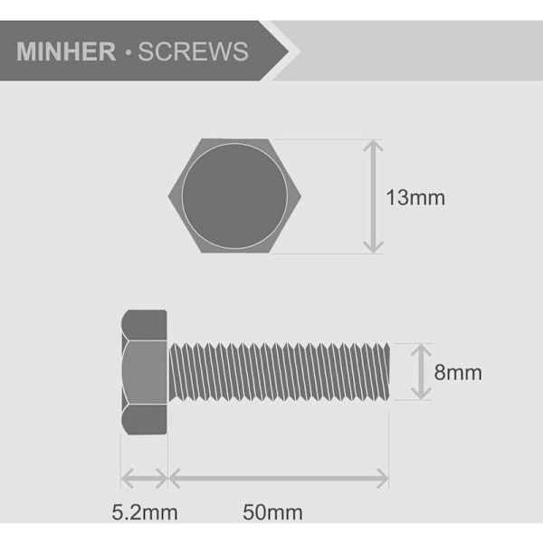 M8 x 50mm 10 stk 304 Rustfritt Stål Sekskant Hode Bolter Ytre Hjørne Sekskant Skrue, Sekskant Bolter og Muttere Sett