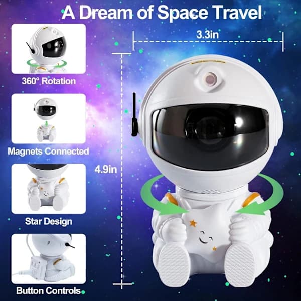 Astronaut Galaxy Projektor Nattlampa Med Fjärrkontroll och Timer för Sovrum Barnrum Avkoppling Vit