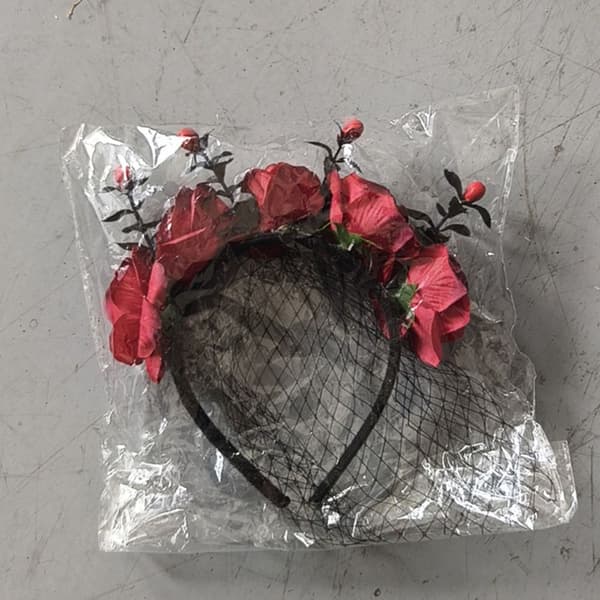 Halloween Rose Blomsterhodebånd med Slør for Kvinner Festlig Party Cosplay Kostyme Hodeplagg Black