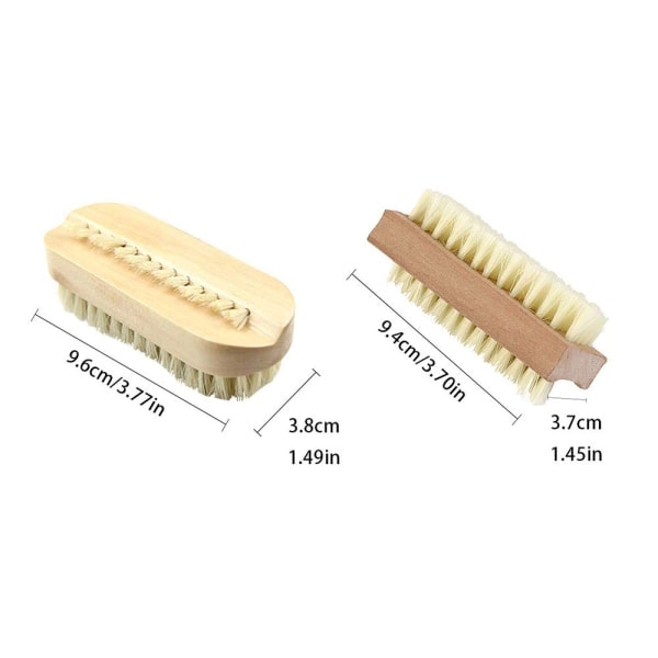 IC 2-pack bambu nagelborste, dubbelsidig fast naturträ sisal skrubborste för tår och naglar, rengöringsborste för naglar