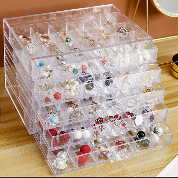 Örhänge Organizer Akryl Smyckesförvaring Box Hållare 5 Lådor Transparent Smyckesdisplay Stativ med 120 Små (Klar)
