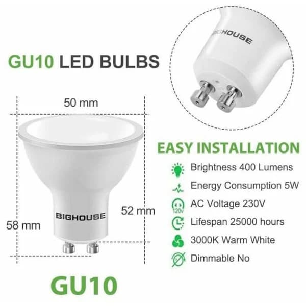 6-pack GU10 LED-bulb 5W equivalent to 40W Warm White - 3000K