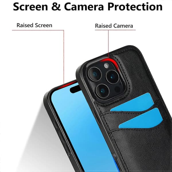 Etui til iPhone 16 Pro Max med kortslot, slankt PU+TPU mobil etui - Multifarvet Multicolor Black