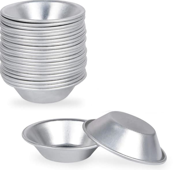 25-pak æggetærteforme, genanvendelige non-stick aluminium bagekopper til bagning, restauranter, quiche og budding, sølv