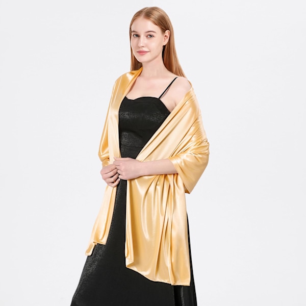 Silke Satin Tørklæder Wraps til Kvinder Damer Tørklæder Brude Brudepiger Stål Sjal til Bryllup Aften Fest Piger Gaver Elfenben Metallic Gold