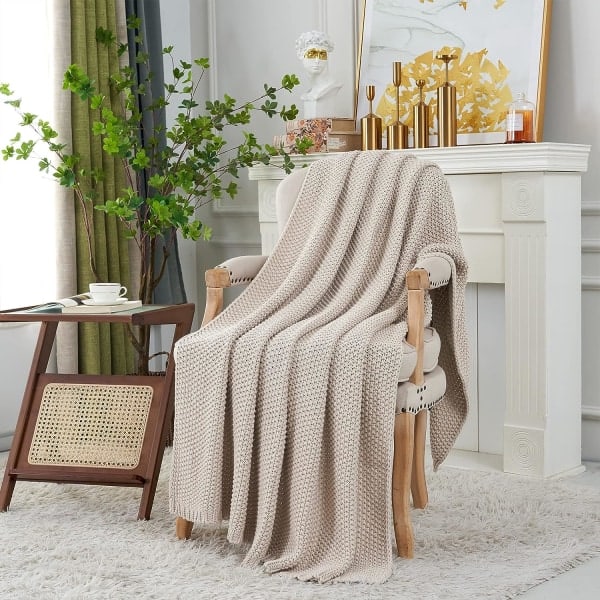 IC Strikket tæppe Let brændt orange tæppe i 100 % økologisk bomuld til sovesofa Baby, Rustik, 129,54 cm x 160,02 cm