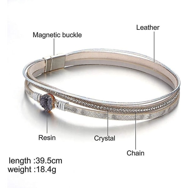Diamantbelagt läder flerlagers handvävt retro grusarmband europeiska och amerikanska smycken för kvinnor vit