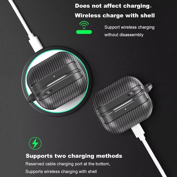 Samsung Galaxy Buds 3 Pro/Buds 3 Etui, Blødt TPU Stødresistent Cover Med Kulfibertekstur, Karabinhage Til Daglig Brug, Sort