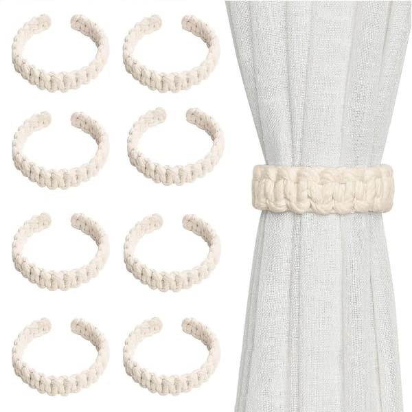 8 gardinhållare - flätade gardinband, boho, lantlig stil - handvävd jute - för hem, sovrum, kontor - vit - 22*2 cm