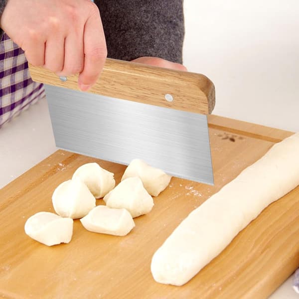 Deigskrapesett, deigkutter i rustfritt stål med trehåndtak, for hjemmebaking, brød, pizza og kake, 2-delt 15 cm