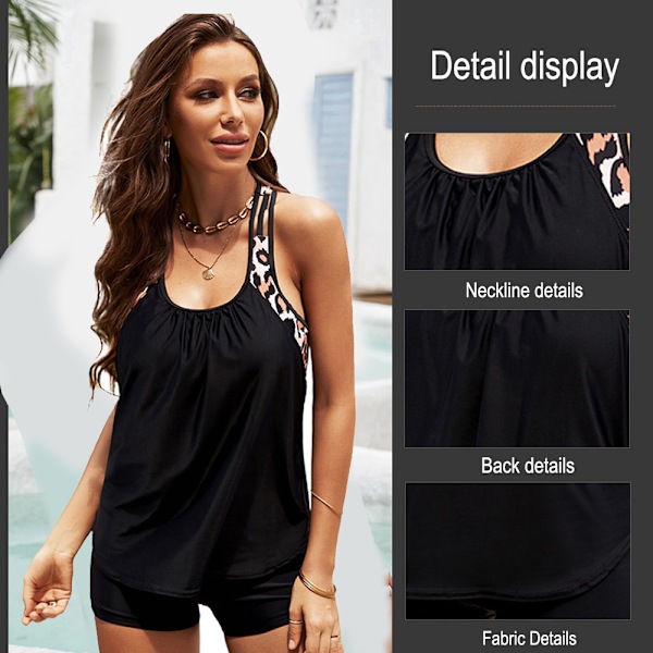 Tankini Badedragt til Kvinder Todelt Mavekontrol Badedragter Tankini Top med Sporty Shorts
