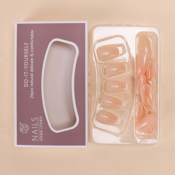 Korte Nude Tryk på Negle Kiste Falske Negle Glitter Negle Tips Fuld Dækning Søde Falske Negle til Kvinder og Piger 24Pcs