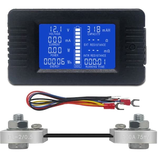 Batterimåler DC Voltmeter Amperemeter Energi Strømovervåker LCD Digitalt Multimeter Spenning Strøm Kap Ohm Time SOC Meter LCD DC 0-200V 100A Shunt