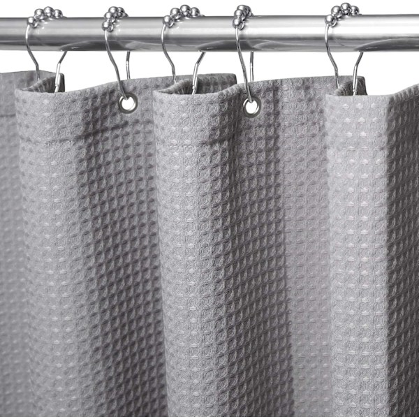 Våfflat duschdraperi med duschdraperiringar, badkarsdraperi set, grå Gray 1*1.8m