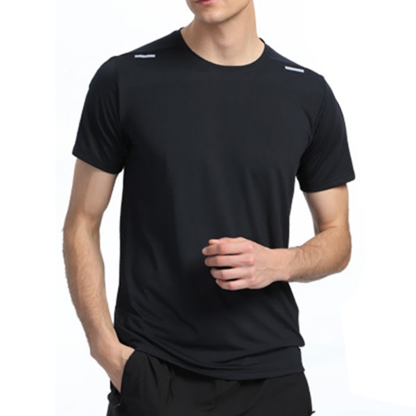 Svarta träningsströjor för män Quick Dry Performance Kortärmad XL