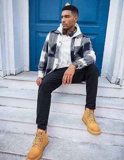 Herre Flanell Skjorte Casual Button-Down Plaid Skjorte Jakke Blå Blue M