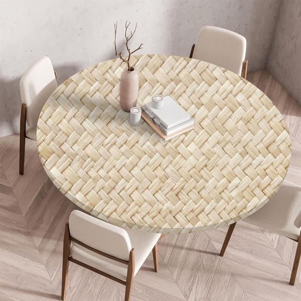 Rund duk med elastisk kant, vaskbar gjenbrukbar polyester, 3D vevd trykk, for innendørs og utendørs bord, 60 cm