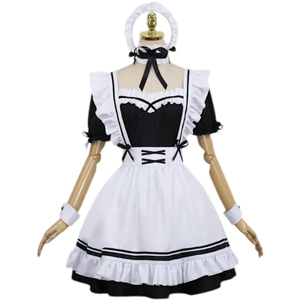 Mub- Coldker Sød Cosplay Kostume Lolita Kjole Korte Ærmer Farve Blokeret Servitrice Forklæde Outfit Halloween Outfit Til Piger Sort Black M