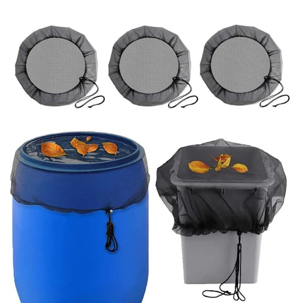 3-pack rain barrel net with drawstring, leaf & mosquito protection, protective net for rainwater barrel, bucket protection, fine mesh structure 60cm 60cm