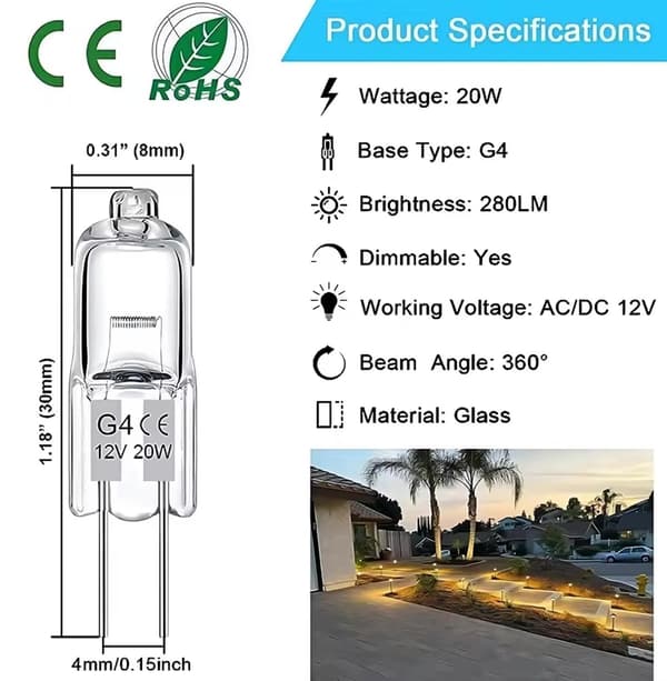 G4 Halogenpærer / Stiftpærer - Varm hvid - Halogen 20W (50-pack)