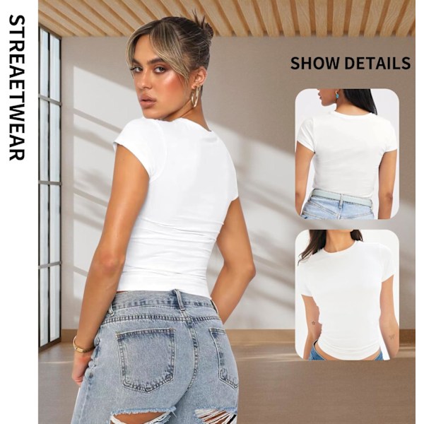 Perus Slim Fit T-paita Naisille, Skims Y2K Top Dupe, Crop Topit Naisille, Magfri Top Naisille, Perus Crop Topit Rentoutuneet Urheilulliset Topit Teini-ikäisille Katutyyli, Y2K Paita Vit M