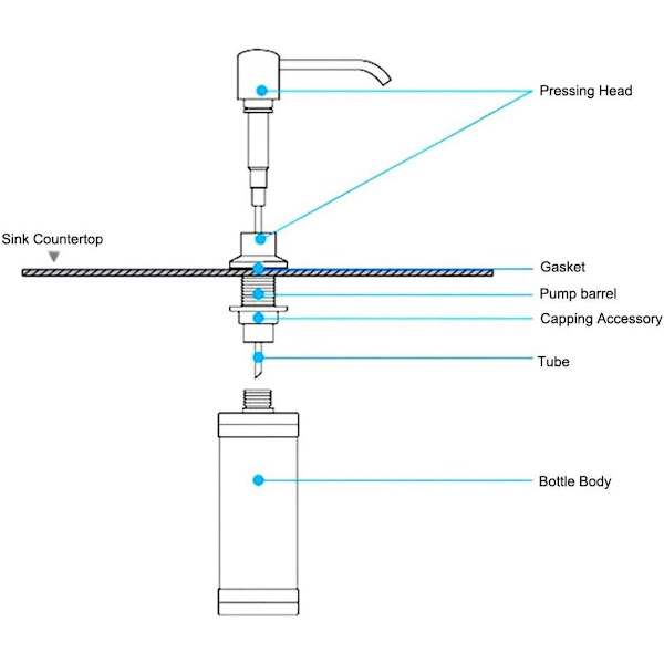 Indbygget sæbedispenser, rustfrit stål, 300 ml genopfyldelig til køkkenvask