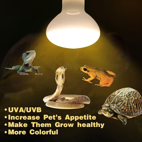UVA + UVB Reptil Lampe Pære Skildpadde Solbadning UV Pærer Varmelampe Padder Firben Temperaturregulator - 60W..DEBUNS