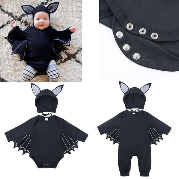 Halloween-dräkter för bebisar, fladdermusdesign, bomullsbody med hatt B 70(3-6M)