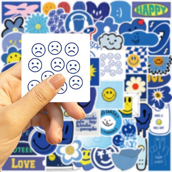 IC 59 st/set Blå Smiley Stickers Tecknade Graffiti Stickers DIY Lug