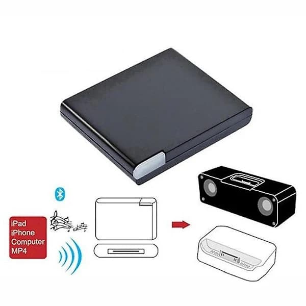 Bluetooth 5.0 musikkottaker A2DP trådløs 30-pinners dokkingadapter for iPhone iPod høyttaler svart