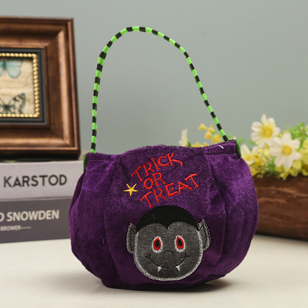 Halloween-dekorasjon for barn, bærbar rekvisitt MJ51 spøkelsesfestival gresskarbøtte godteripose Striped Button Trickster