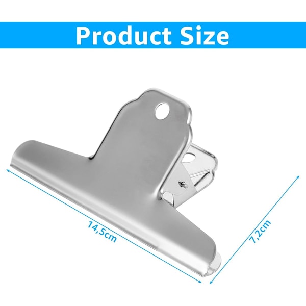12 metalclips - 145 mm, bindeklips i rustfrit stål - til kontor, skole, forsegling af friskhed
