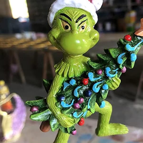 Grinch Hængende Julepynt Håndmalet Stenharpiks Figur til Træ Julehjem Dekoration Grøn