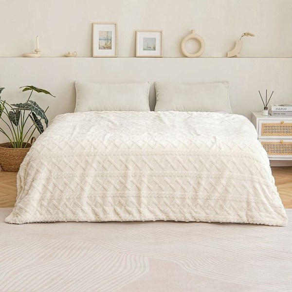 100x150cm Tæppe Sherpa Fleece Kast i Blød og Plysset Uld med Varmende Luv for at Hjælpe Dig med at Sove Bedre til Baby Seng Beige