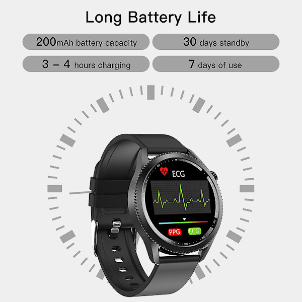 Sundhed og fitness smartwatch med pulsmåler, blodtryks- og EKG-monitor