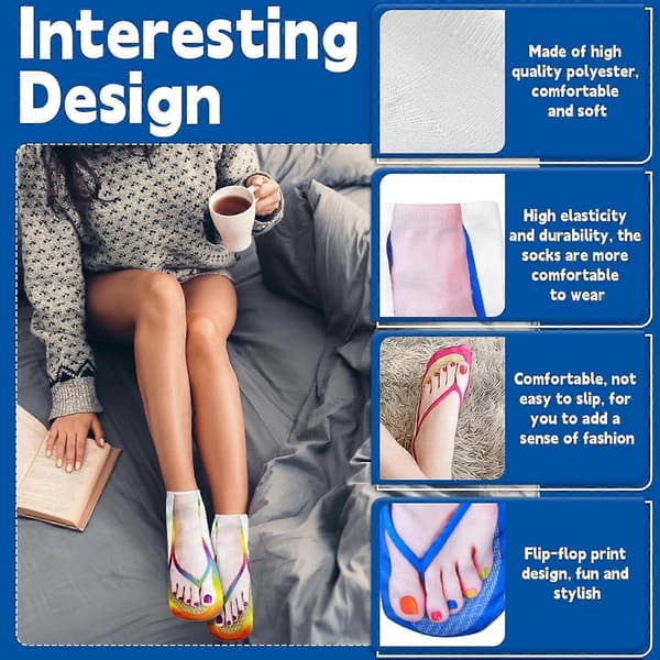 5 Pairs Flip-Flop Socks, 3D Printed Manicure Socks, Flip-Flop Socks for Women, Personalized Low Ankle Socks for Hiking, Funny Socks