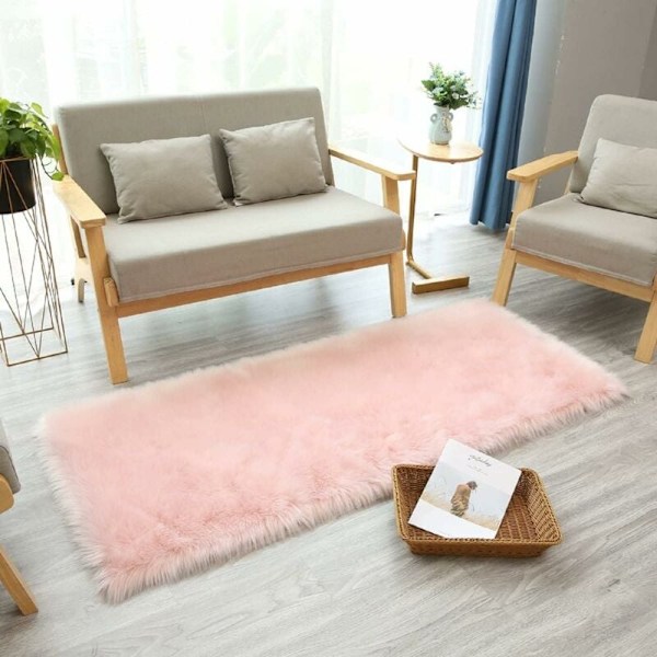 Fuskfårskinnsmatta, Imitationsfleece Matta Fluffig Mjuk Långhårig Dekorativ Stol Kudde Soffmatta (Ljusrosa, 60x90cm)