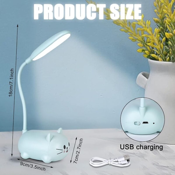 2 stk. Skrivebordslampe for barn, LED-leselys med mobiltelefonholder, USB-oppladbar, energibesparende nattbordslampe med fleksibel arm, gave til barn