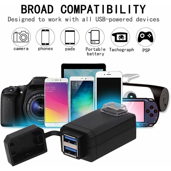 Motorsykkel Lader 2 USB Porter Socket Adapter Hurtiglading 3.0 12-24v USB Mobiltelefon Strømlader med Bryter for Motorsykler Sykler etc.