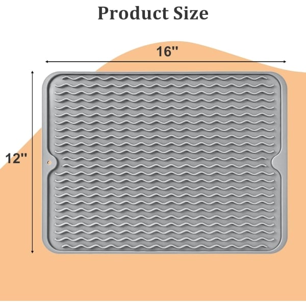 IC Diskmatte, silikon tørkematte Varmebestandig diskmatte Sklisikker, lettrengjørende tørkematte for vask (40,64 cm x 30,48 cm, grå)