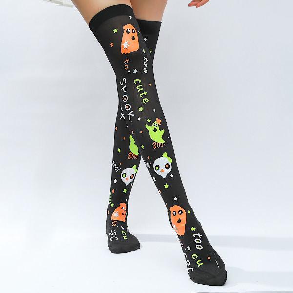 Nya Pumpastrumpor Halloween Spökestrumpor Dödskalle Svarta och Gula Randiga Strumpor Dansrekvisita Kostym Spindelstrumpor MJ51 Pumpkin Socks One Size