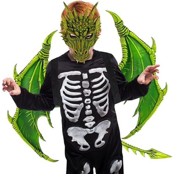 IC Drakdräkt för barn, pojkar och flickor, drakvinge, svans och maskset, cosplaykostym, halloweendräkt