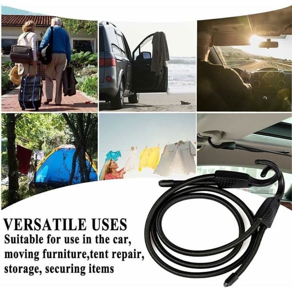 Bungee Cord Stålkrok Extra Bred Öppning, Bagage Bungee Snören med Karbinhake, Svart