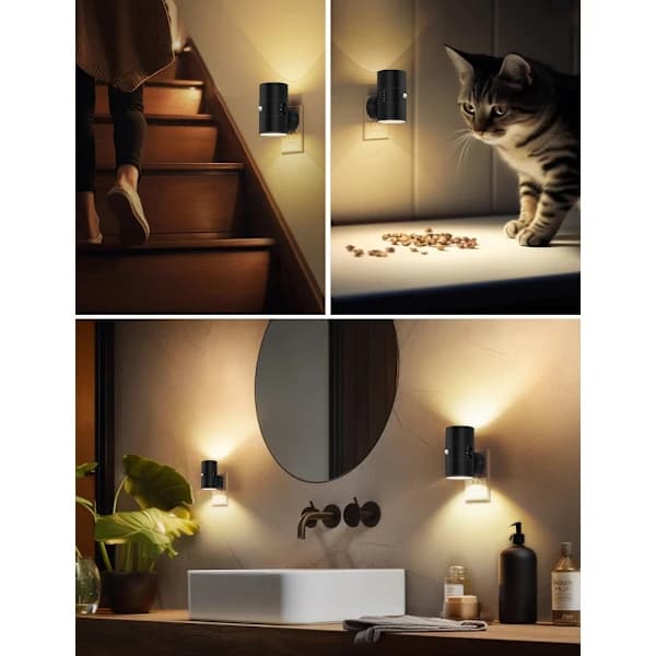 Nattlampe, Lyssensor for energisparing, Mykt varmhvitt lys (3000K), Enkel å koble til, Sett med 2, For alle rom Hvit HVIT WHITE