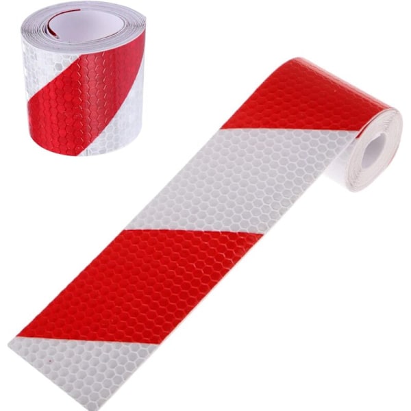 2 stk. Reflekterende Tape Sikkerhetsvarsel Reflekterende Klistremerkefilm Hvit Rød, Fluorescerende Sikkerhetstape Klistremerke for Nattsynlighet 5cm x 3m