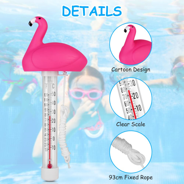 Uiva allaslämpömittari, allaslämpömittari, kelluva lämpömittari narulla, ulko-/sisäallaslämpömittari, altaat, ammeet ja akvaariot, flamingot Flamingos